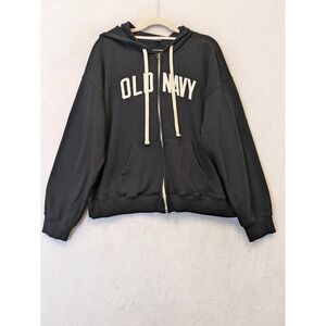 Old Navy Women's Size‎ M Black Full Zip Hoodie Sweatshirt Graphic Logo
